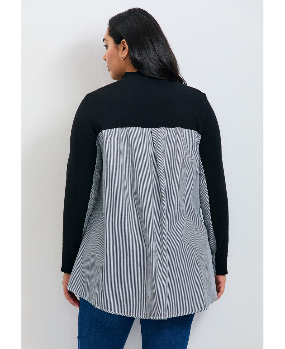 Avenue Women's Plus Ray Mix Media Button Sweater