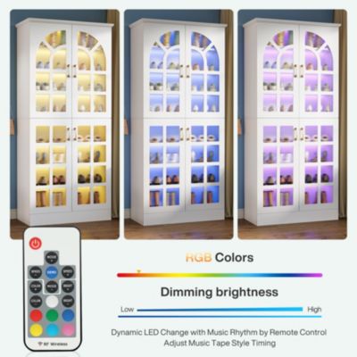 68.94" Tall Shoe Cabinet with Doors and Led Lights, 8-Tier Wooden Shoe Rack Organizer with Adjustable Shelves