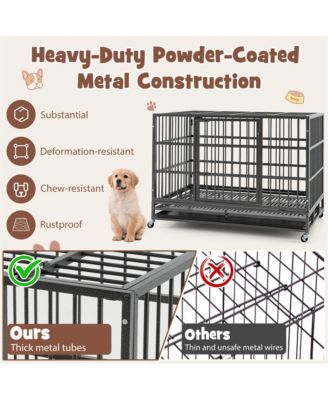 48'' Foldable Heavy-Duty Metal Dog Cage W/ Lockable Rolling Casters
