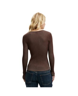 Women's Two Tone Rib Keyhole Knit