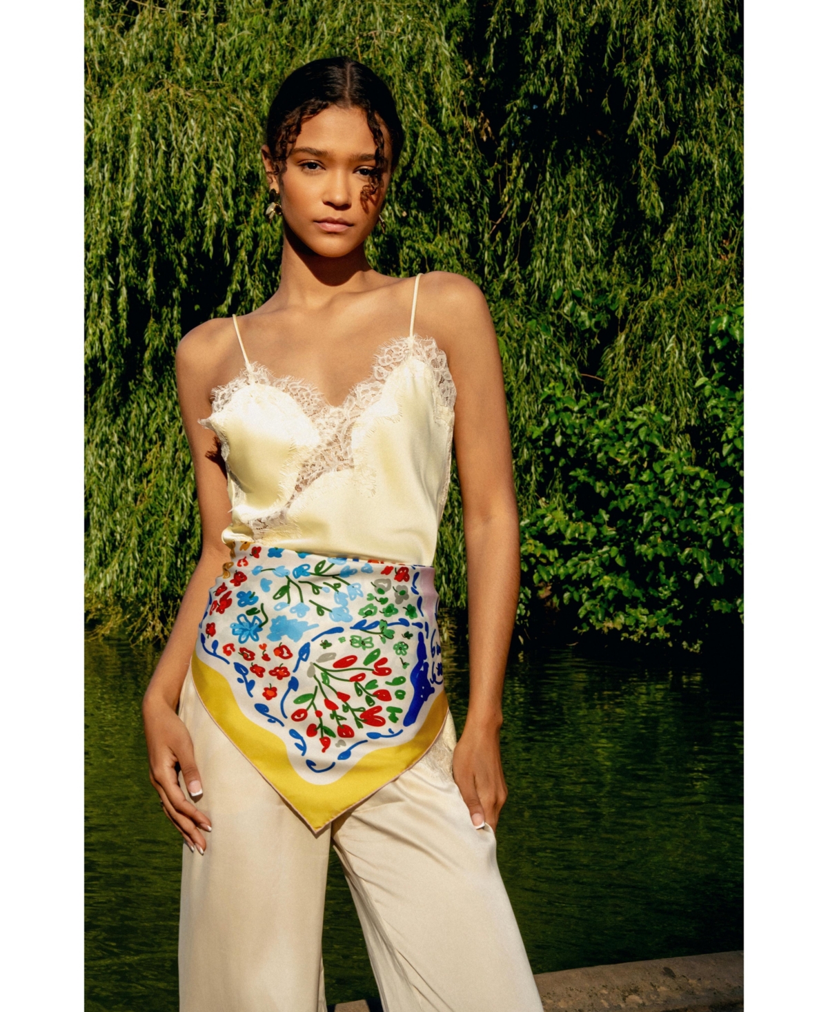 Jessie Zhao New York Women's Yellow Garden Double Sided Silk Scarf