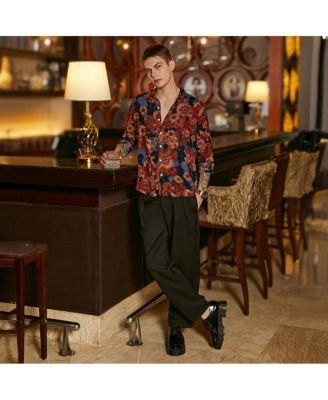 Men's Chocolate Brown & Midnight Black Floral Overlap Shirt