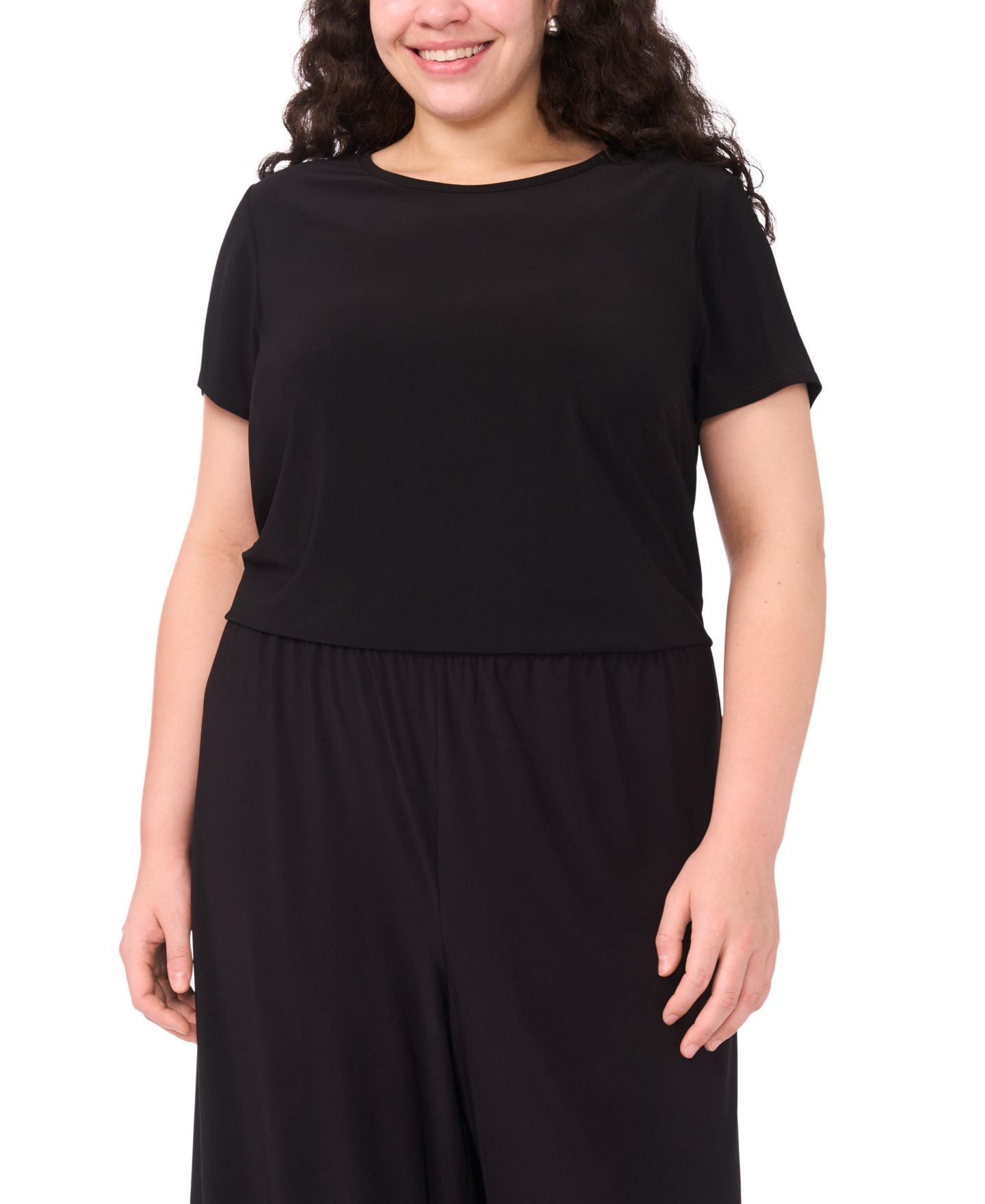 Женская футболка Vince Camuto Plus Size Short-Sleeve T-Shirt, цвет: Насыщенный чёрный — фото 1