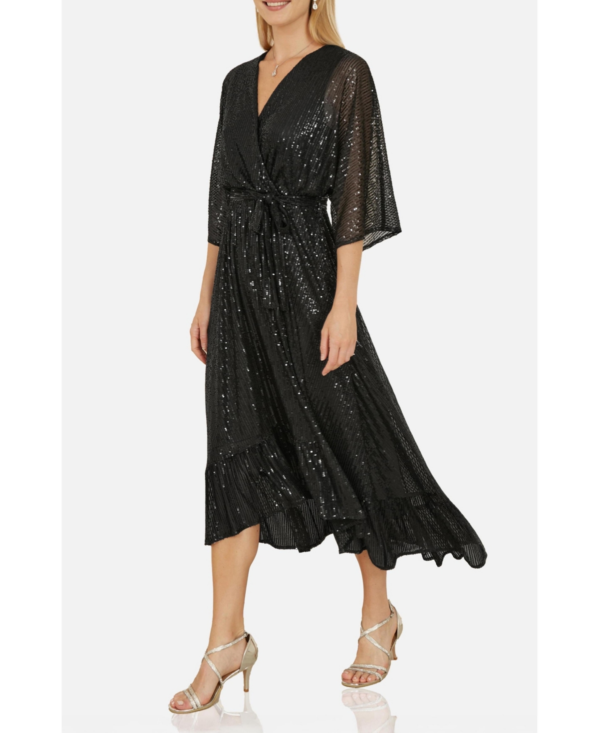Yumi Women's Sequin Kimono Midi Wrap Dress