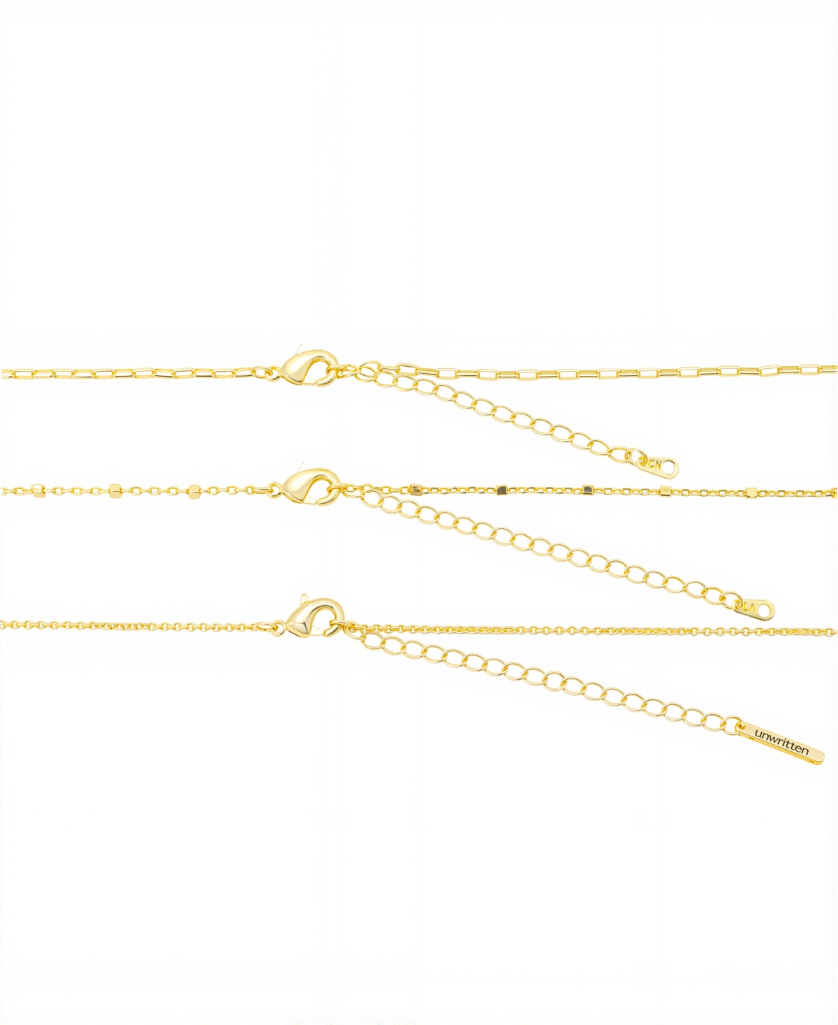 Unwritten Gold Heart, Beads Chain Paperclip Necklaces Set In Gold