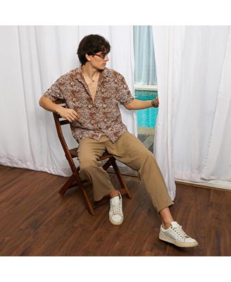 Men's Mocha Brown Floral-Lined Oversized Shirt