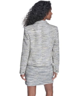 Women's Notch Collar Tweed Open-Front Jacket
