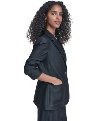 Women's Faux Denim One-Button Jacket