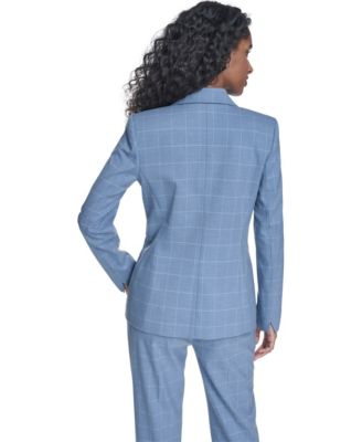 Women's Notch Collar Windowpane Double Breast Jacket