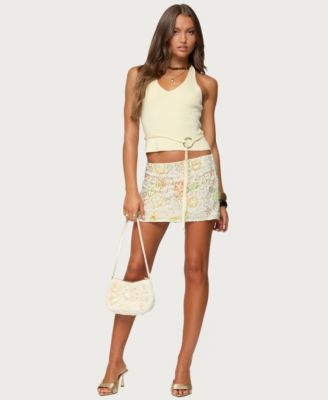Women's Floral Bead & Sequin Mini Skirt