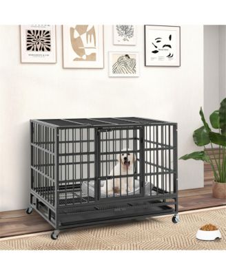 38'' Foldable Heavy-Duty Metal Dog Cage W/ Lockable Rolling Casters