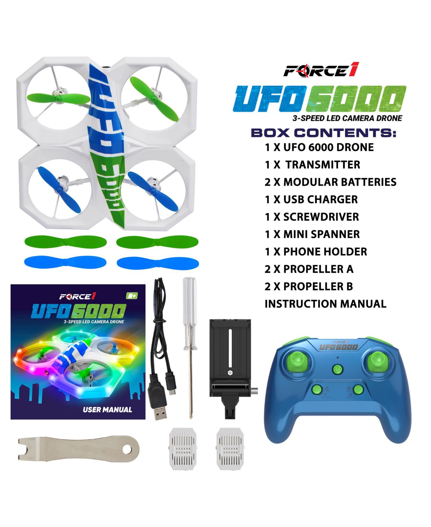 Детская игрушка Force1 UFO 6000 Multi-Color LED Stunt RC Drone with Camera — фото 9