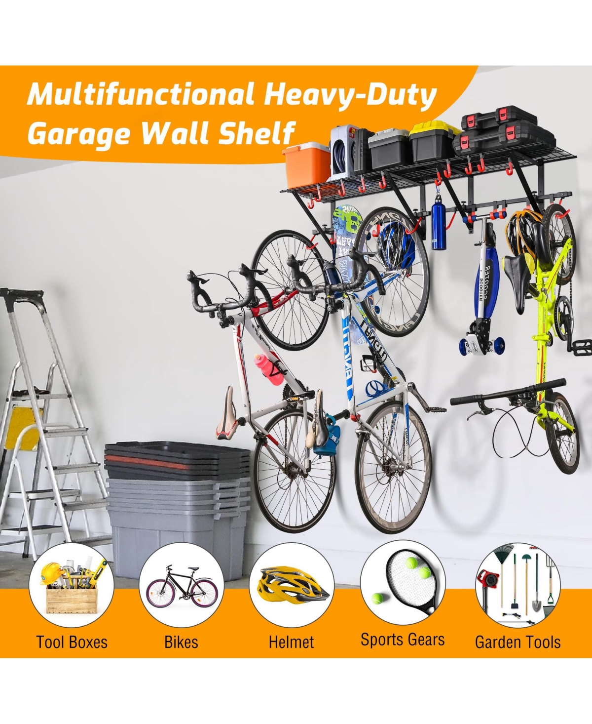 Mythinglogic Patented 250 lbs Heavy-Duty Adjustable 16–24" Garage Wall Storage Rack, Multi-Hook Organizer