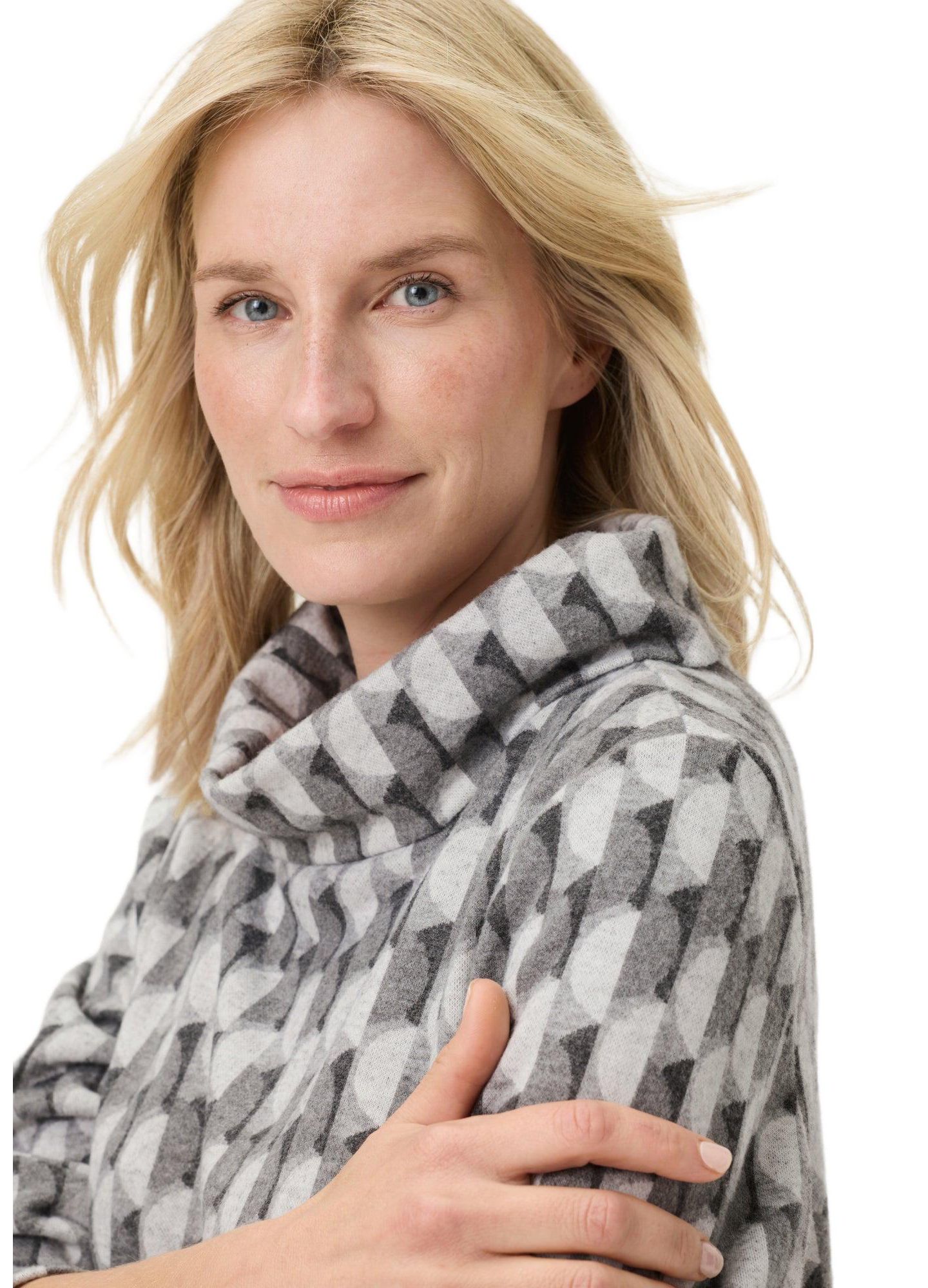 Женский топ Olsen Geo Jersey Top, цвет: Серый каменный меланжевый — фото 3