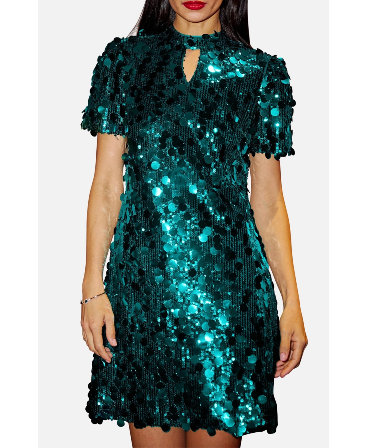 Yumi Women's Sequin Short Sleeve Tunic Dress