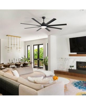 72-inch Modern Matte Black 8-Blade Ceiling Fan Light with Intelligent Remote Control, Supporting Voice and APP Timing Functions