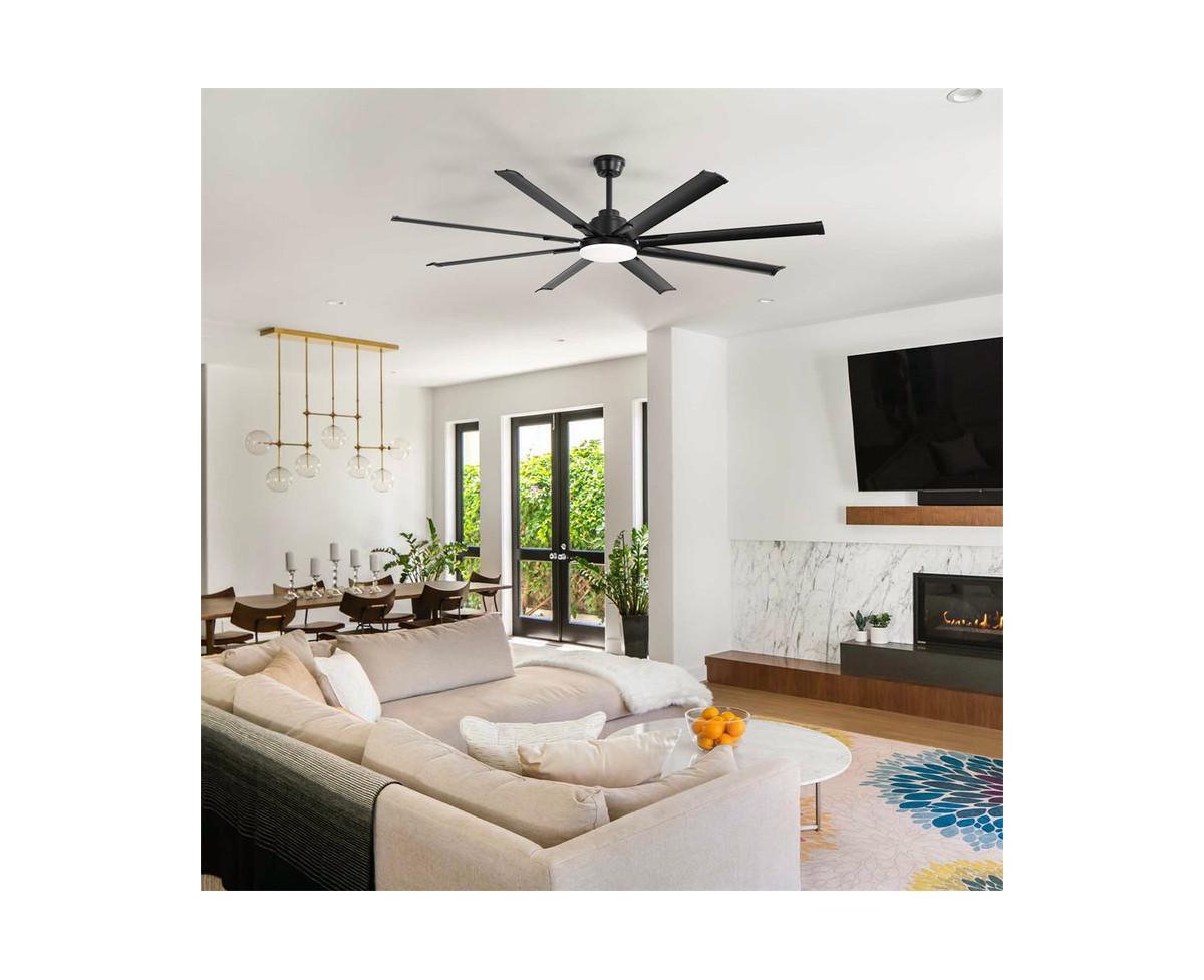 Sofucor 72-inch Modern Matte Black 8-Blade Ceiling Fan Light with Intelligent Remote Control, Supporting Voice and App Timing Functions