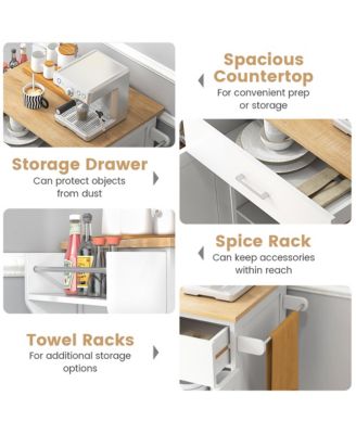 Kitchen Island on Wheels Rolling Kitchen Cart w/ Drawer & Storage Cabinet Spice Rack