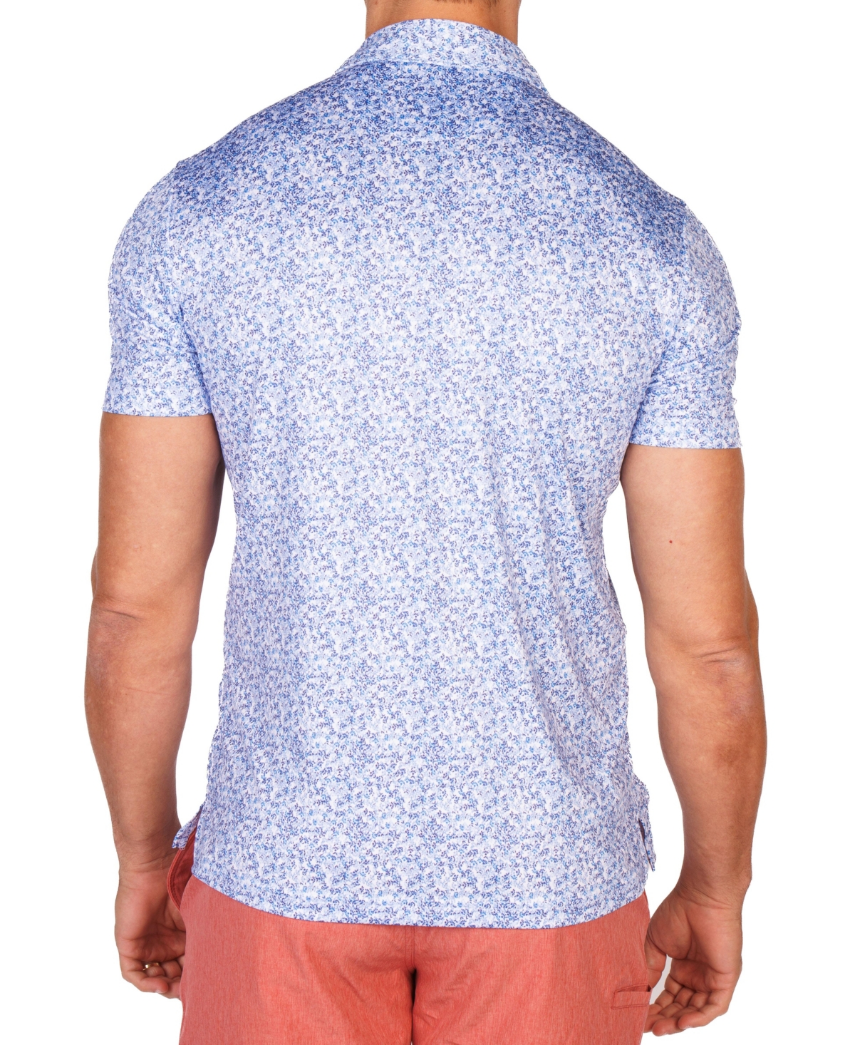 TailorByrd Men's Blue Petals Performance Polo
