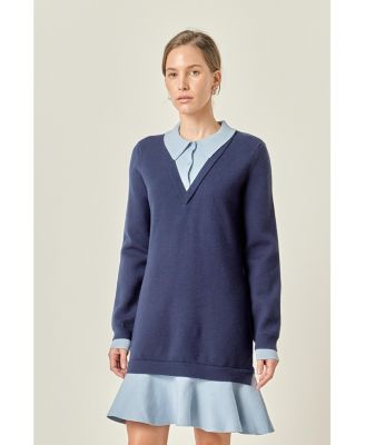 Women's Color Block Polo Knit Dress