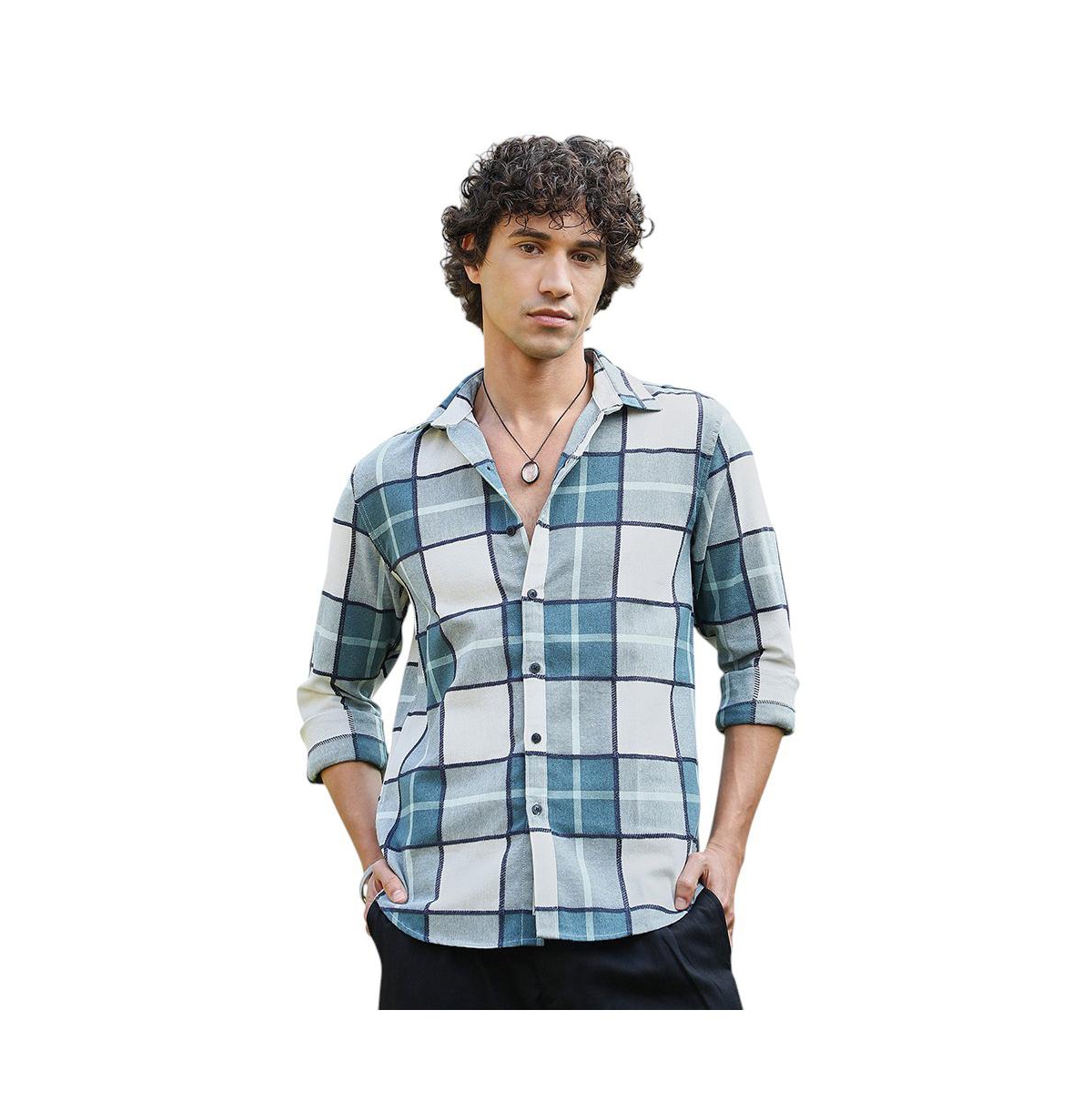 Campus Sutra Men's Steel Blue Overlaping Check Shirt