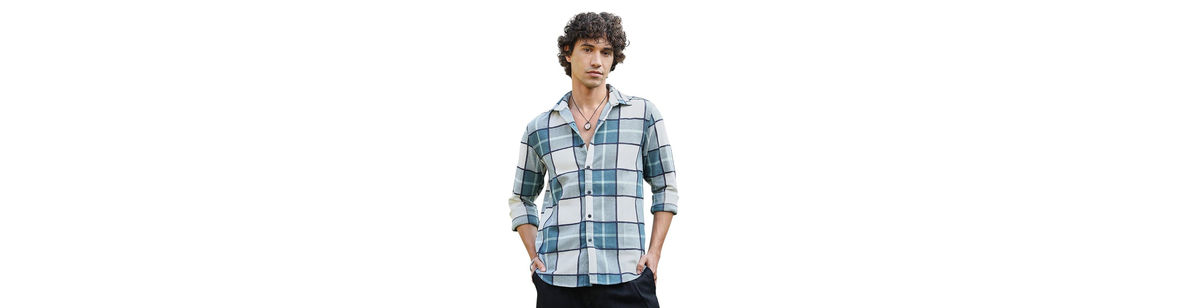 Campus Sutra Men's Steel Blue Overlaping Check Shirt