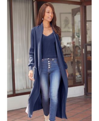 Women's Long Length Knit Cardigan With Pockets