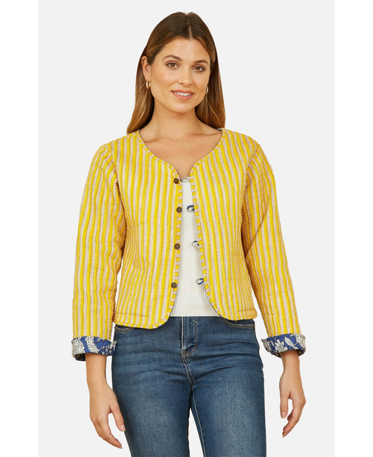 Yumi Women's Floral Reversible Cotton Quilted Jacket