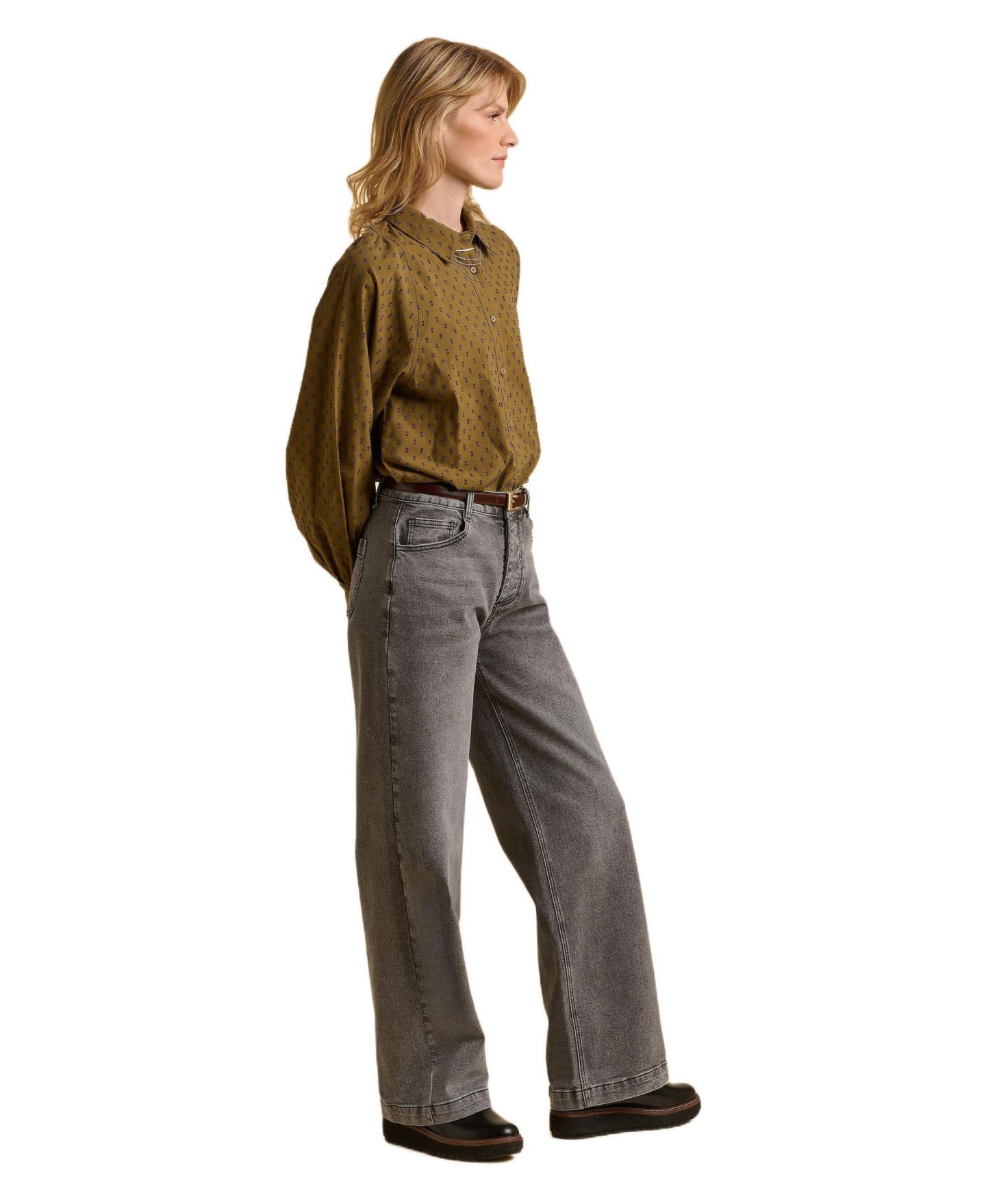 Женская рубашка Brakeburn Julia Balloon Sleeve Loose Fit, цвет: Хаки — фото 2