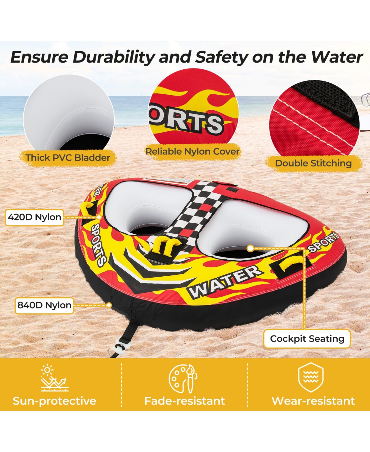 Sugift Towable Tube with Quick Connector and Drainage for Boating