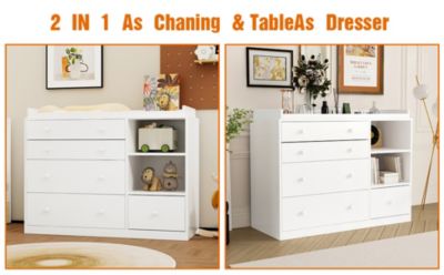 Changing Table Dresser, Baby Nursery Dresser with 5 Drawers and 2 Shelves, Baby Changing Table, Diaper Changing Station