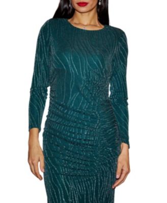 Women's Mesh Fitted Ruched Midi Dress