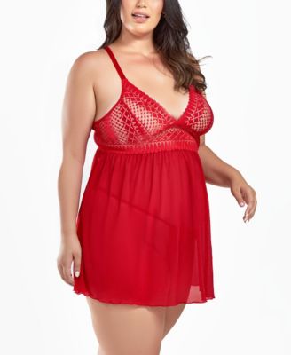 Plus Size 2 Piece Soft Cup Lace Baby Doll Lingerie Set