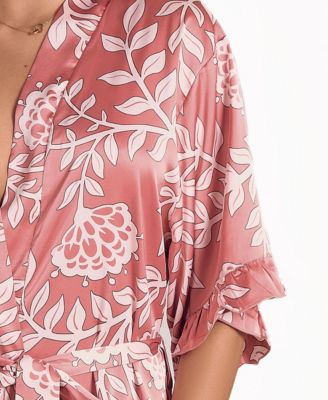 Plus Size Floral Stretch Woven Long-Sleeve Robe
