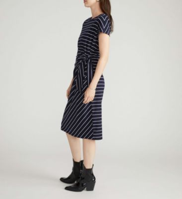 Plus Size Crescent Breton Stripe Knot Dress