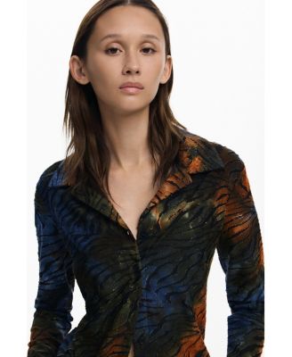 Women's Buttoned animal print T-shirt