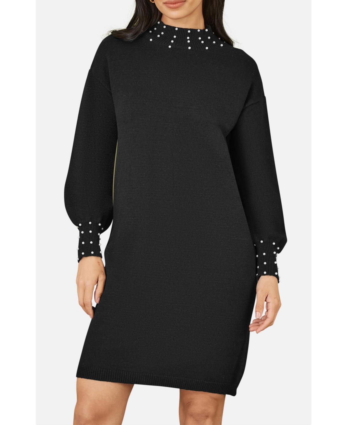 Yumi Women's Bead Detail Knitted Sweater Dress