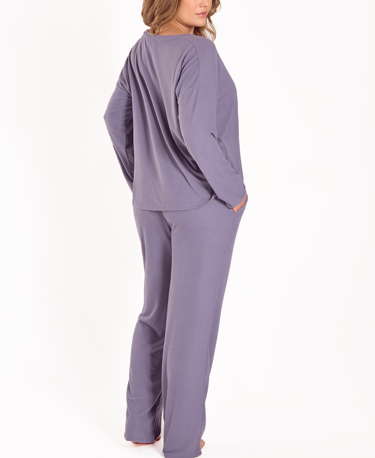 Icollection Plus Size Baby Waffle Stretch Knit Long-sleeve Pajama Set In Purple