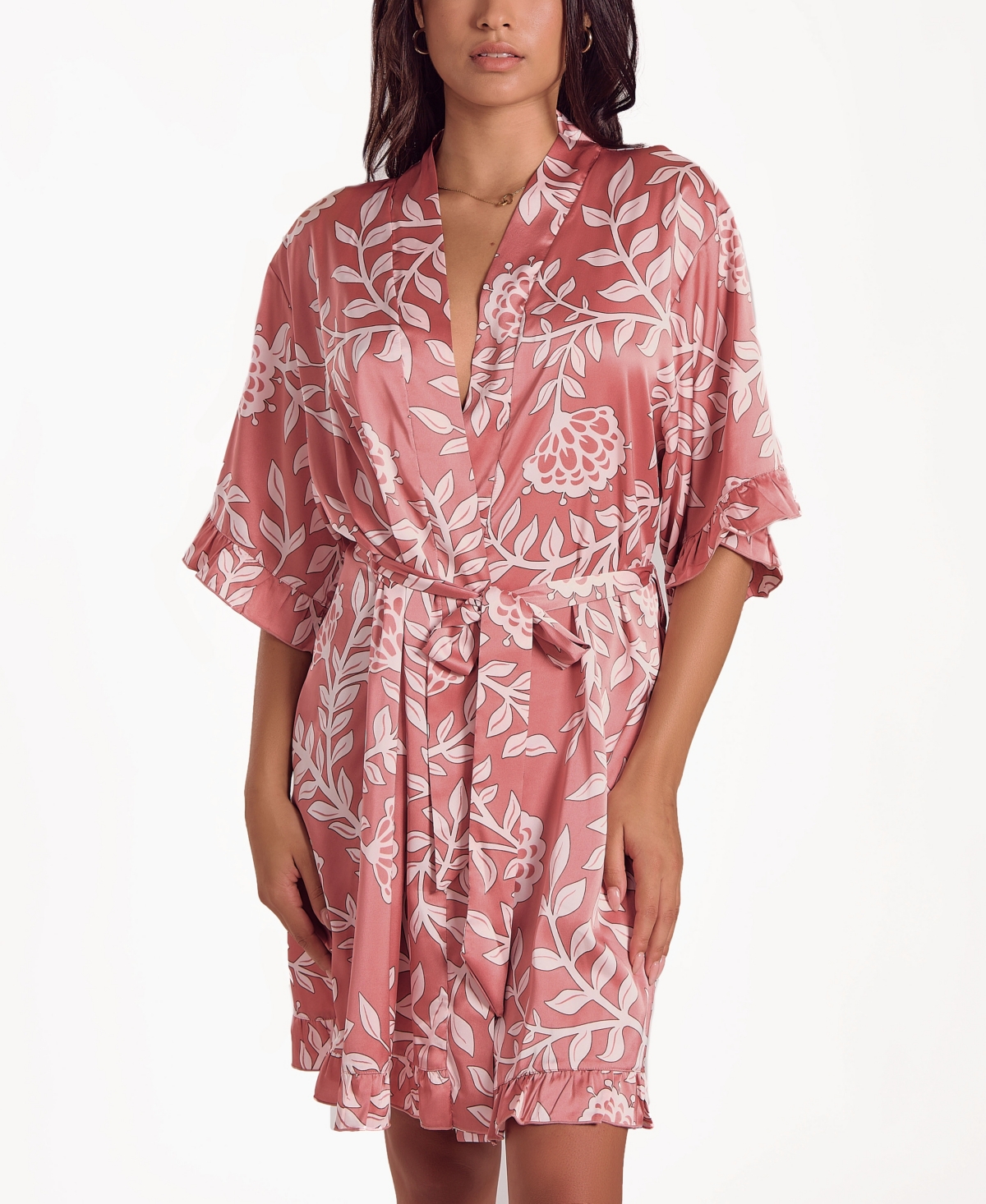 Icollection Women's Floral Stretch Woven Long-sleeve Robe In Purple