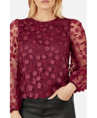 Women's Long Sleeve Sheer Floral Top