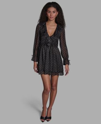 Women's V-Neck Dot Ruffle Mini Dress