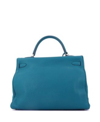 Kelly 35 Handbag Blue Clemence with Palladium Hardware