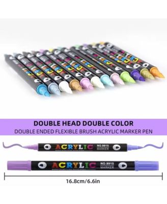 24 Colours Double-Ended, Two-Color Acrylic Markers, Quick-Drying and Waterproof for Rocks, Eggs, Wood, Rock, Canvas, Plastic, Glass, Ceramic