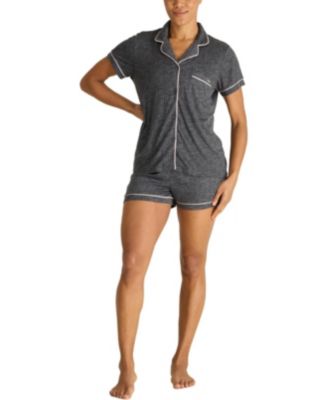 Women's Short Sleeve Notch Collar Top and Shorts 2 Piece Pajama Set