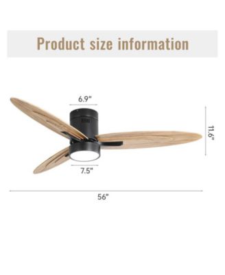 56-inch Modern Black 3-Blade Flush Mount Ceiling Fan with Remote Control Function and Led Lamp.