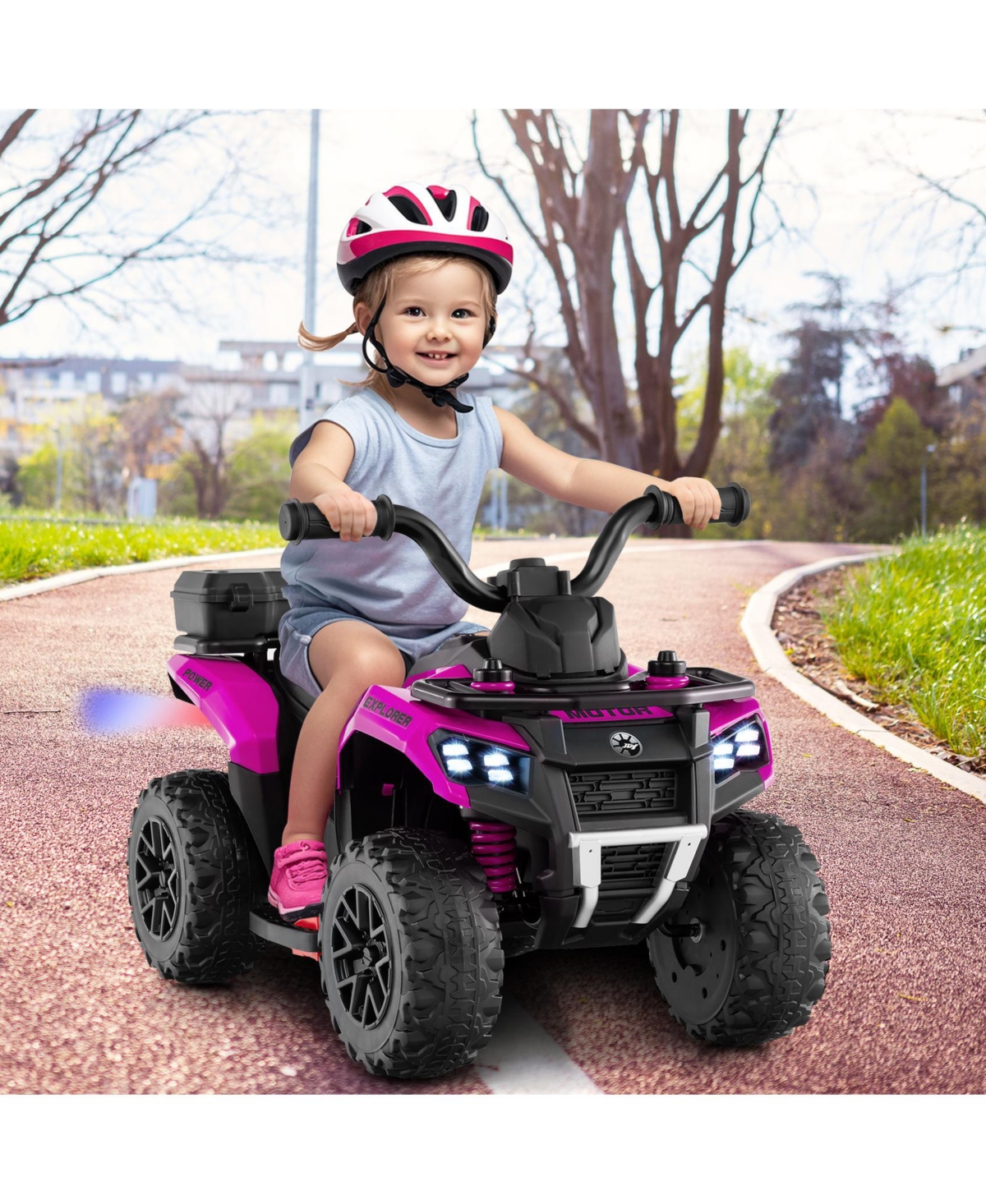 Sugift 6V Kids Ride On Atv with Music, Spray, and Storage