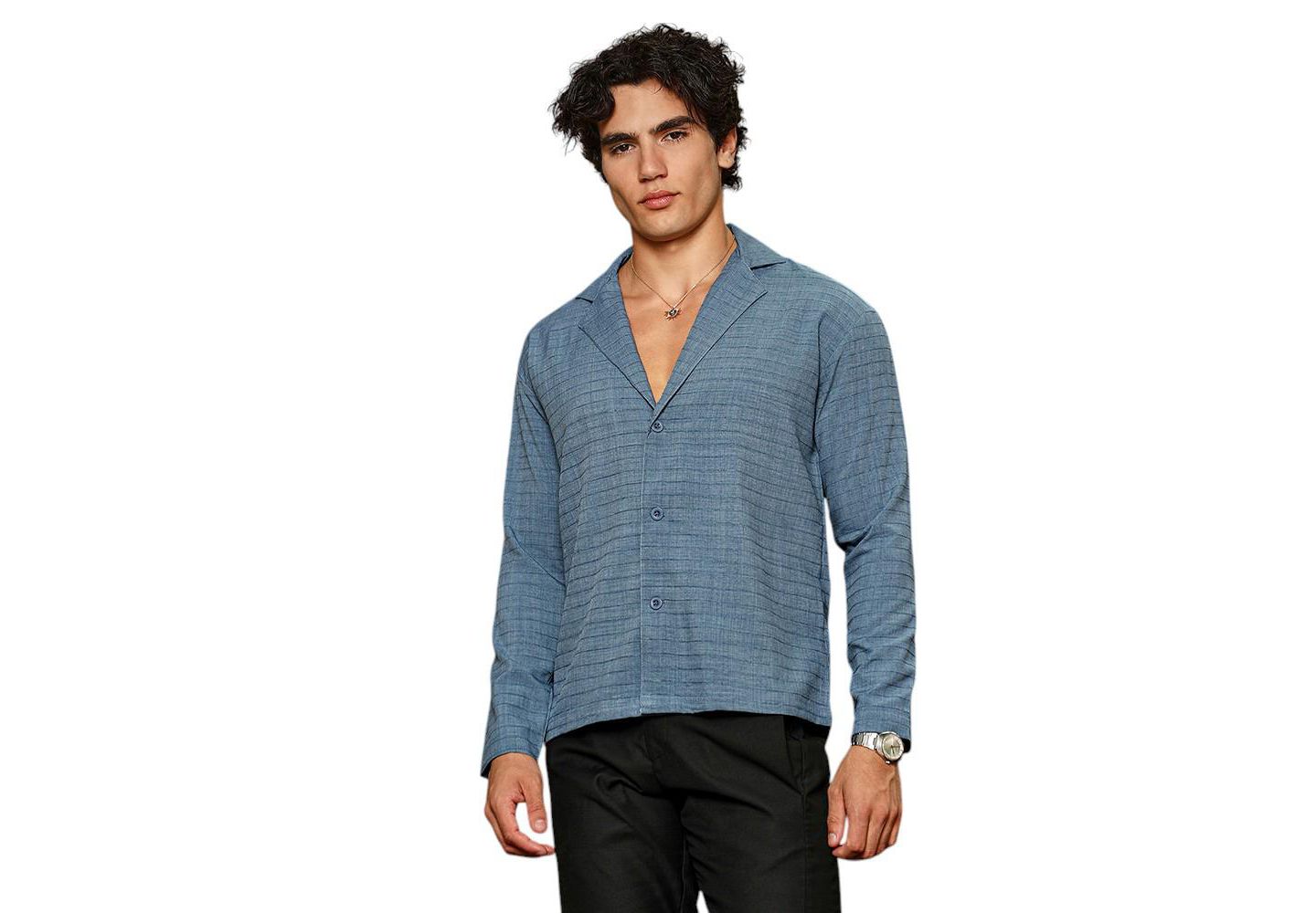 Мужская рубашка Cahoot Campus Sutra Azure Blue Striped Cuban, цвет: Синий — фото 1