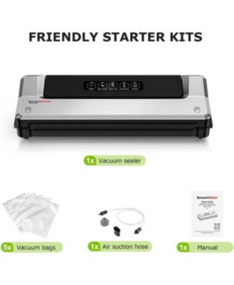 Bonsenkitchen Compact Vacuum Sealer, Fast Multi-Functional Food Saver with 20 Bags, 2 Rolls & Hose, High-Speed Continuous Use, Silver