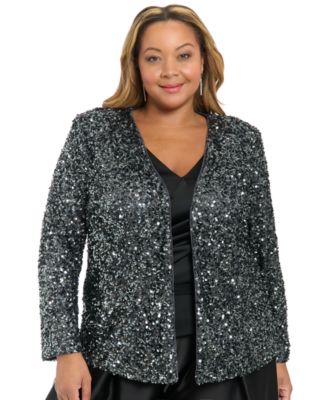 Muse - Plus Size V-Neck Sequin Long-Sleeve Jacket