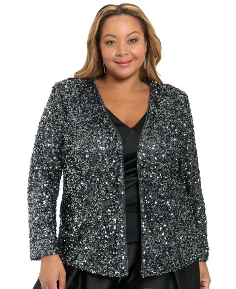 Женские куртки Muse Plus Size V-Neck Sequin Long-Sleeve Jacket